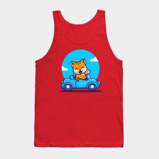 Cute Cat Driving Car Cartoon Tank Top